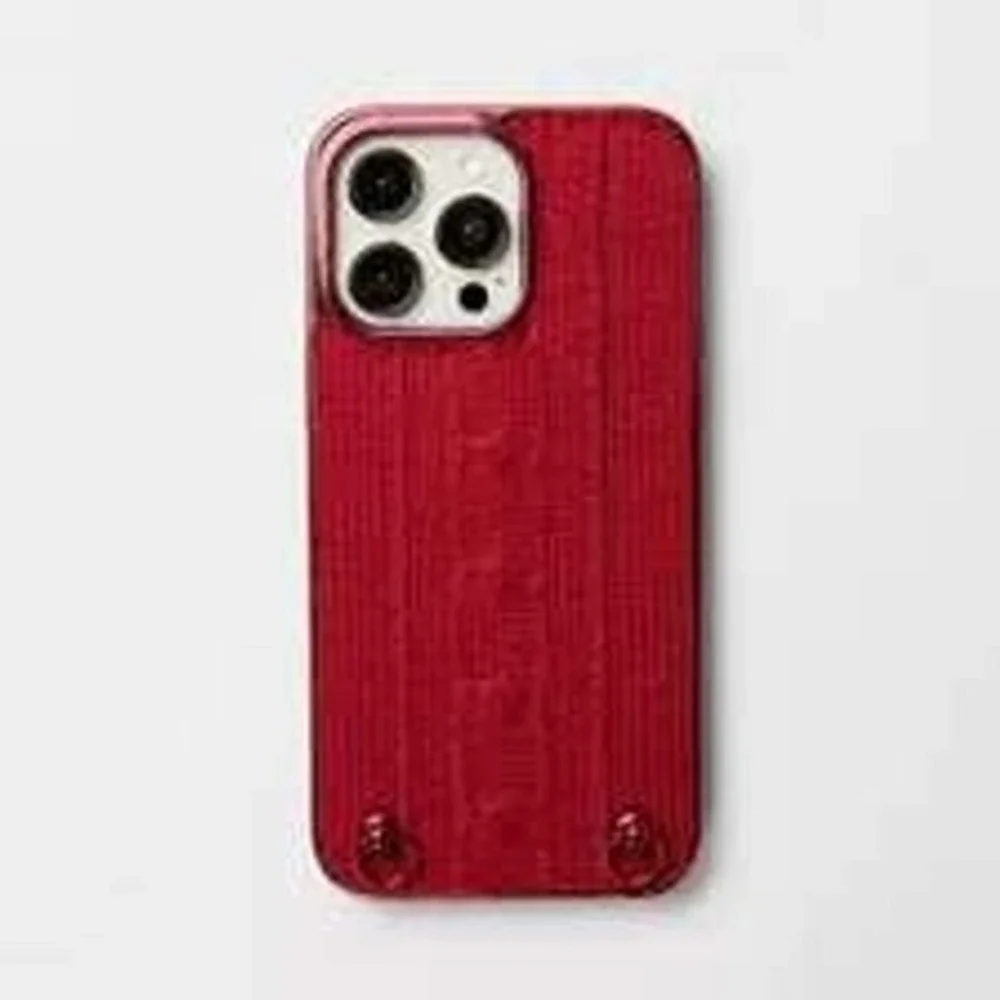 Red Cable Knit iPhone 14 Pro Max Case with Strap Loops‎ Metallic Trim Cozy Style